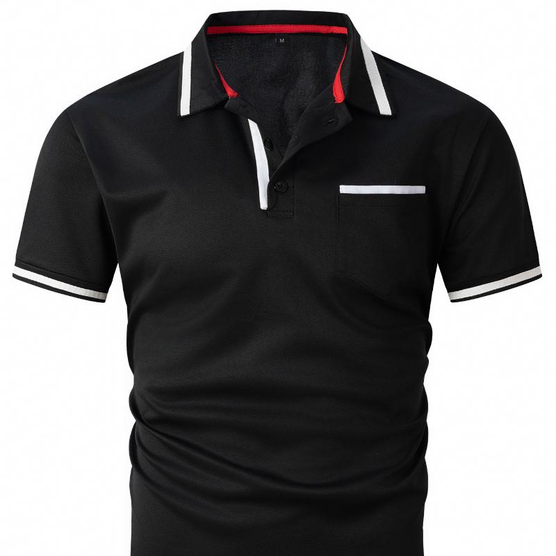 New Men's Polo Shirt Button Pocket Men's Sports Short Sleeve Tops