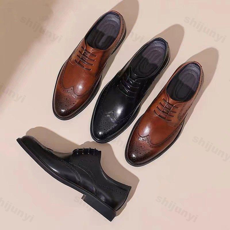 Men Genuine Leather Shoes Comfortable Pointed Toe Business Formal Leather Shoe British Style Casual Oxford Shoes Wedding Banquet