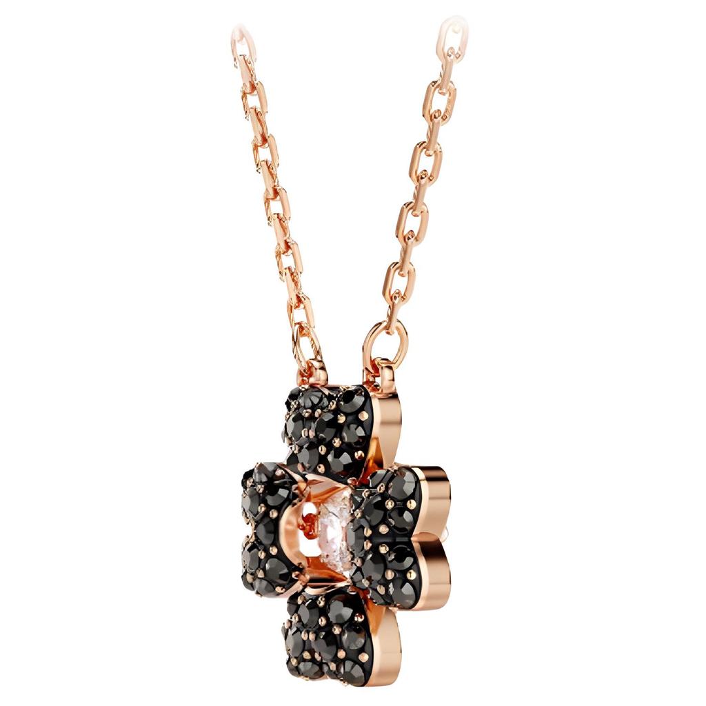 Swarovski Four Leaf Clover Pendant Necklace Rose Gold Tone Women Necklace Black 5714901