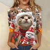 Dámské módní a ležérní top s tříčtvrtečním rukávem a vánočním potiskem s kulatým výstřihem
