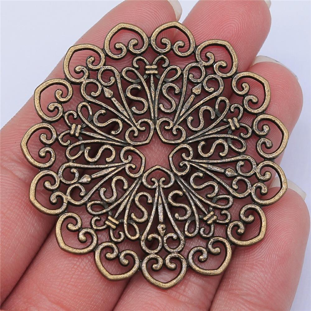 2pcs Big Size Round Hollow Flower Charms Pendant For Jewelry Making Necklace Earring Making