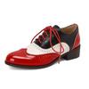 Red British Women Oxfords Mixed Color Pink Silver Mid Square Heel Brogues Flats Vintage Dress Party Lady Lace-up Patchwork Shoes