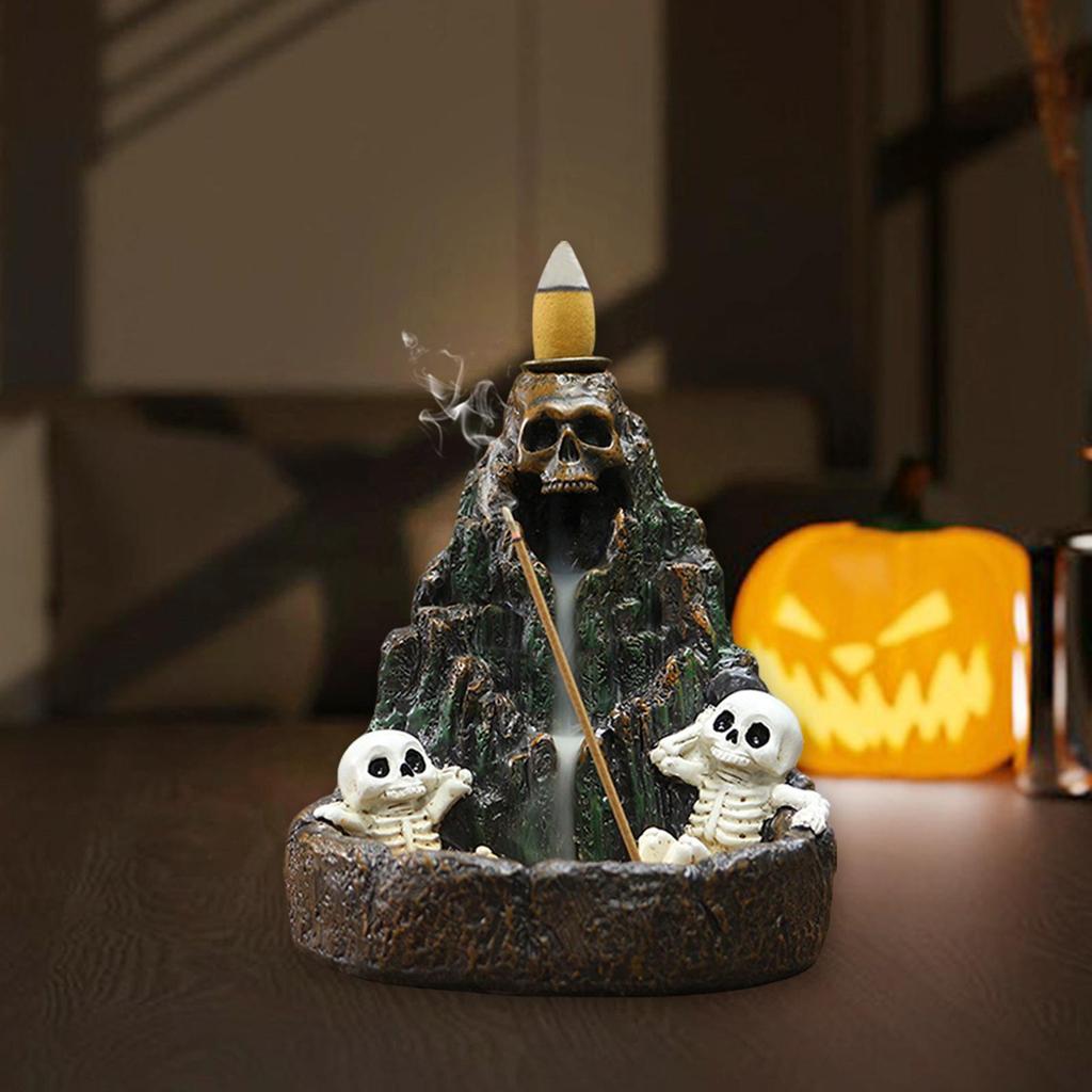 Skull Rockery Home Decor Halloween Scary Incense Holder for Festival Holiday Altar Outdoor Yoga Ceremony Bathroom Desk Decor