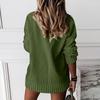 Women's Solid Color Sweater Women's V-neck Long Sleeved Pullover Sweater Top