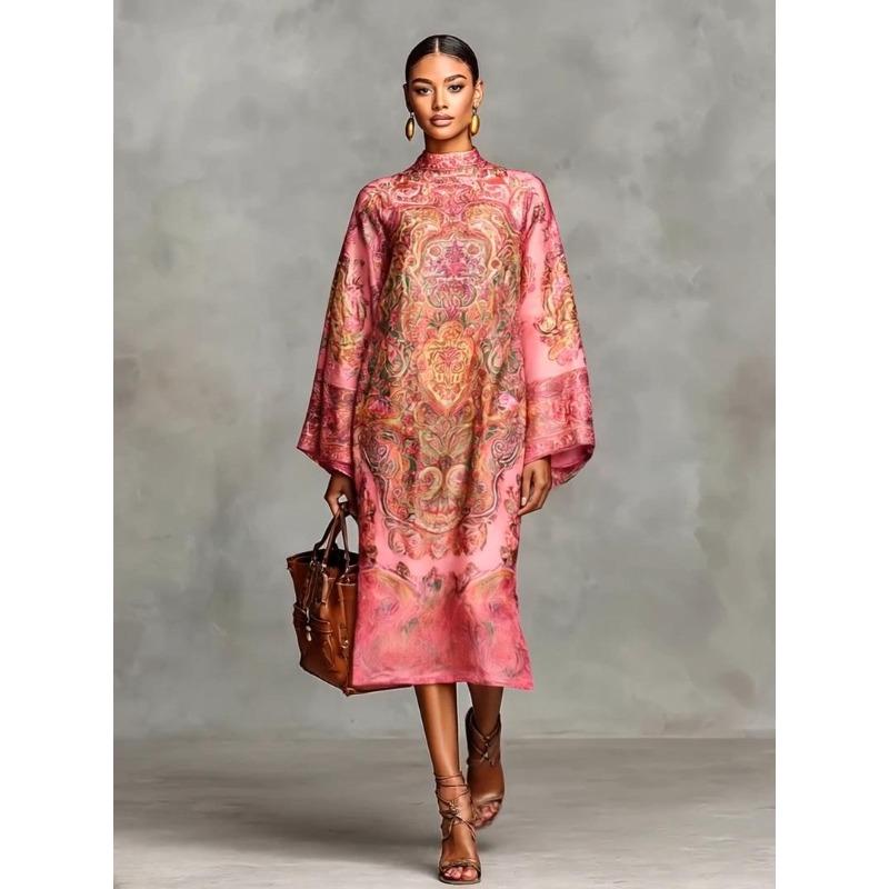 European And American Style Autumn New Digital Printing Fresh Retro Elegant Dress XS