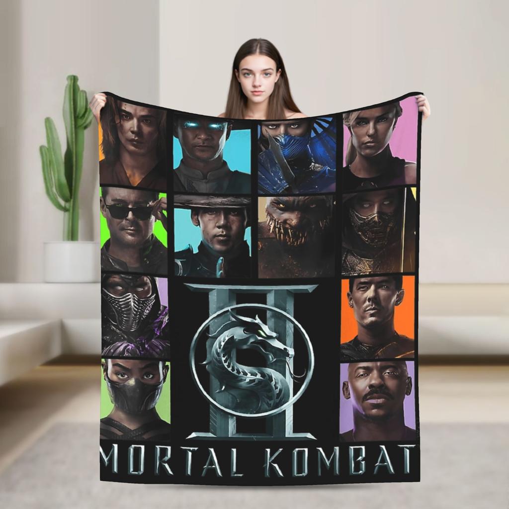 Mortal Kombat 2 Duotone Fighters Blanket Cover Velvet Lightweight Throw Blanket for Outdoor Travel Bedspread