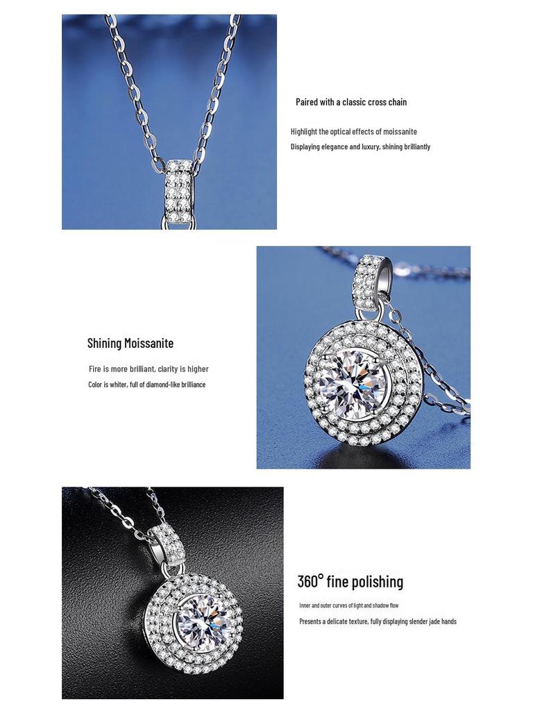 S925 Sterling Silver Classic Moissanite Pendant Necklace - Fashionable Jewelry Gift for Girlfriends