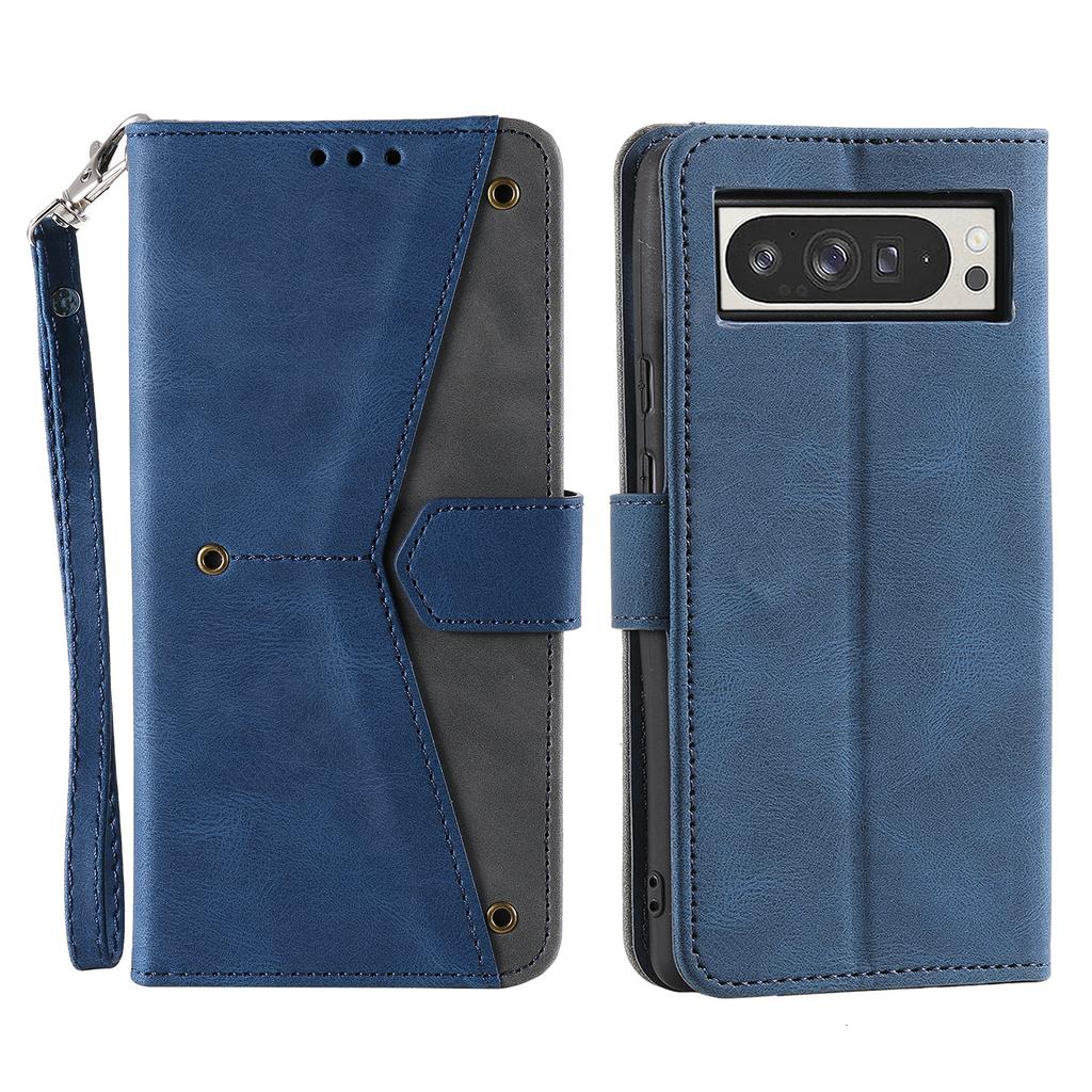 For Google Pixel 10 Pro XL Leather Case Splicing Stitching Wallet Phone Cover with Wrist Strap