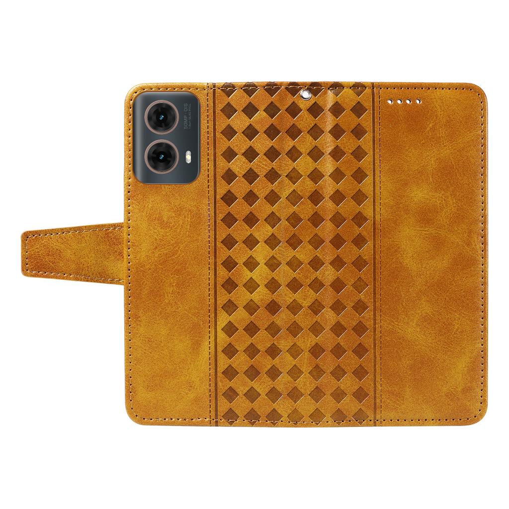 For Motorola Edge 50 Fusion 5G Leather Case Wallet Stand Grids Imprinted Phone Cover with Strap