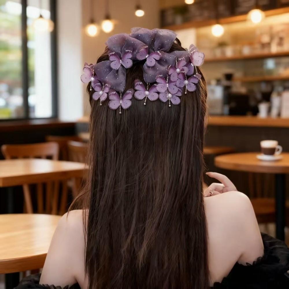 Vintage Butterfly Hairgrips Elegant Shark Clip Trendy Bow Mesh Hair Claw  Daily Use