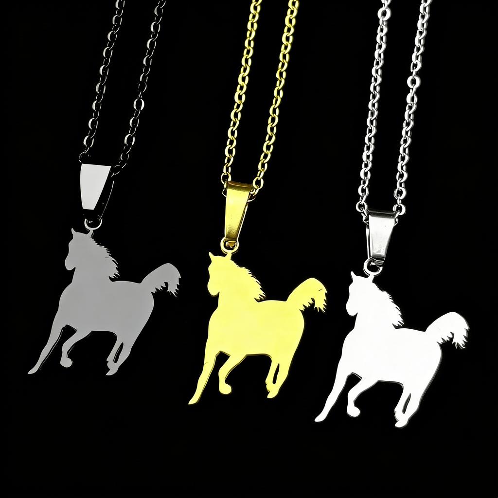 Lucky Horse Year Pony Figure Chain For Women Men Stainless Steel Silver Color Animal Simple Clavicle Necklace Jewelry Gifts