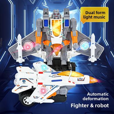 Electric Universal Walking Fighter Automatic Cycle Deformation Robot Toy with Color Lights