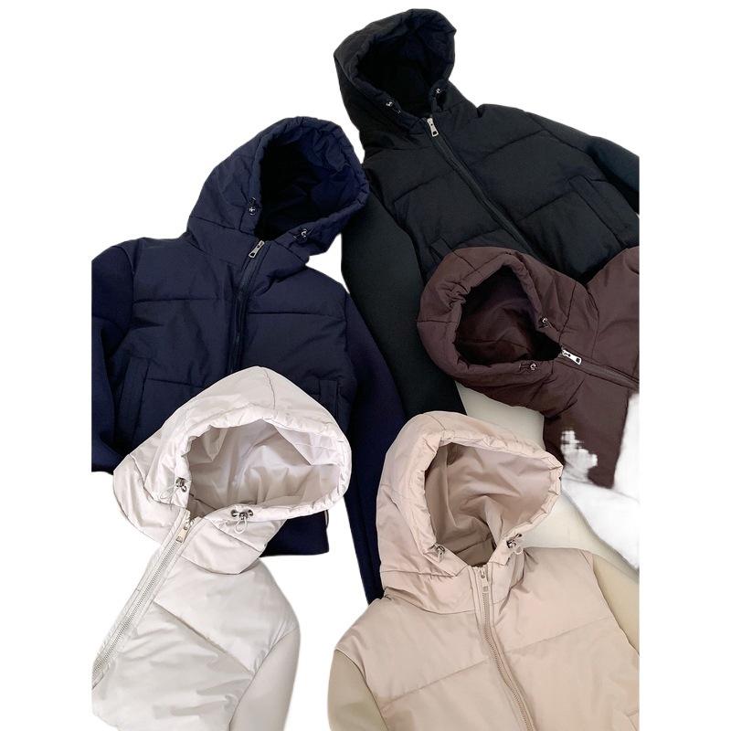 Autumn and winter new European and American style short hooded cotton-padded jacket high waist jacket light and thin hooded splicing jacket cotton-pad