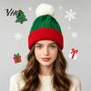 Stretchy Knitted Winter Cap Women Christmas Elf Hat, Cozy Knit Hat with Pom Stylish for Girls Pom, Warm Skull Outdoor Cold Weather