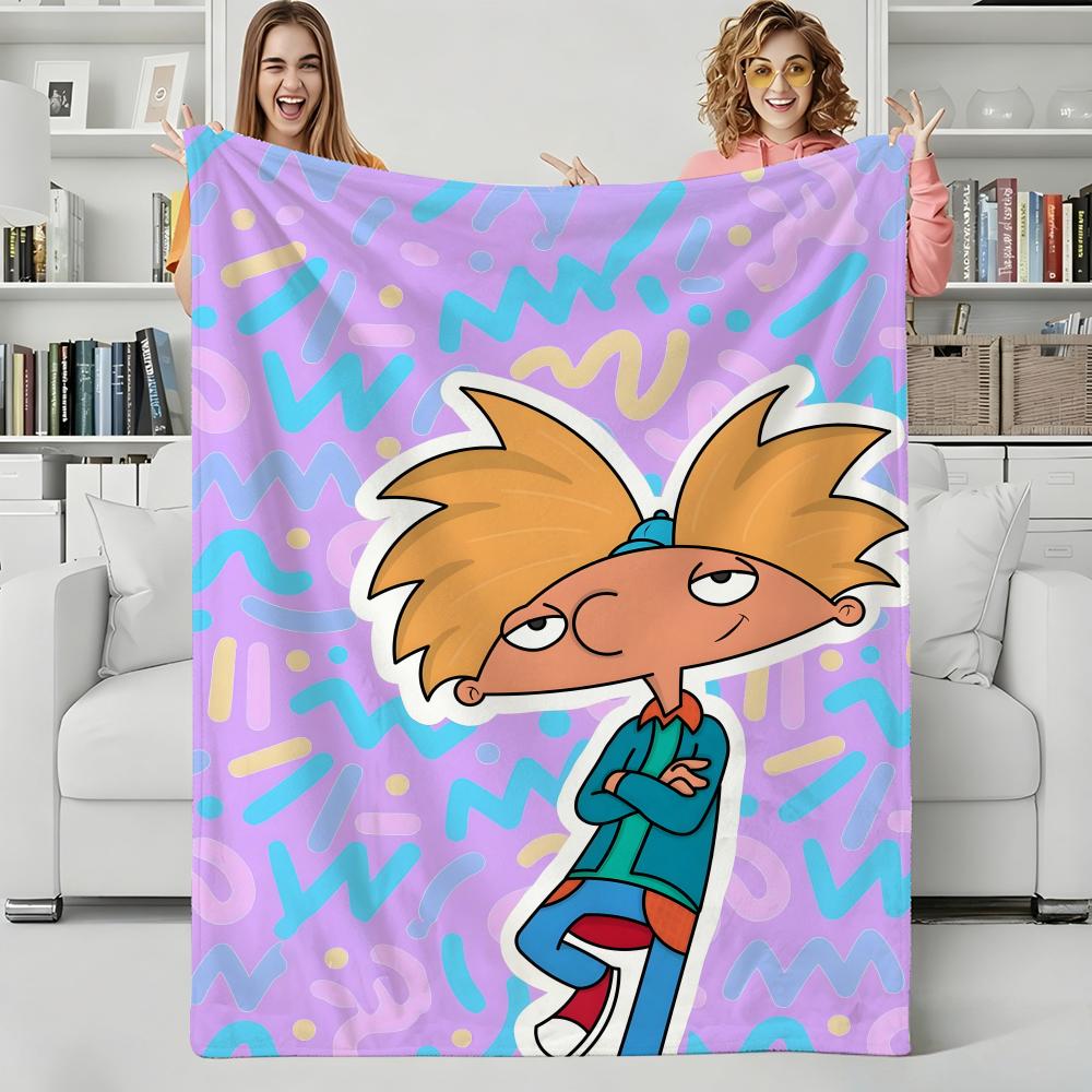 Cartoon H-Hey Arnoldss Throw Flannel Blanket Perfect for Sofa Office Bed Travel Sleep Read Relax Camping four season use
