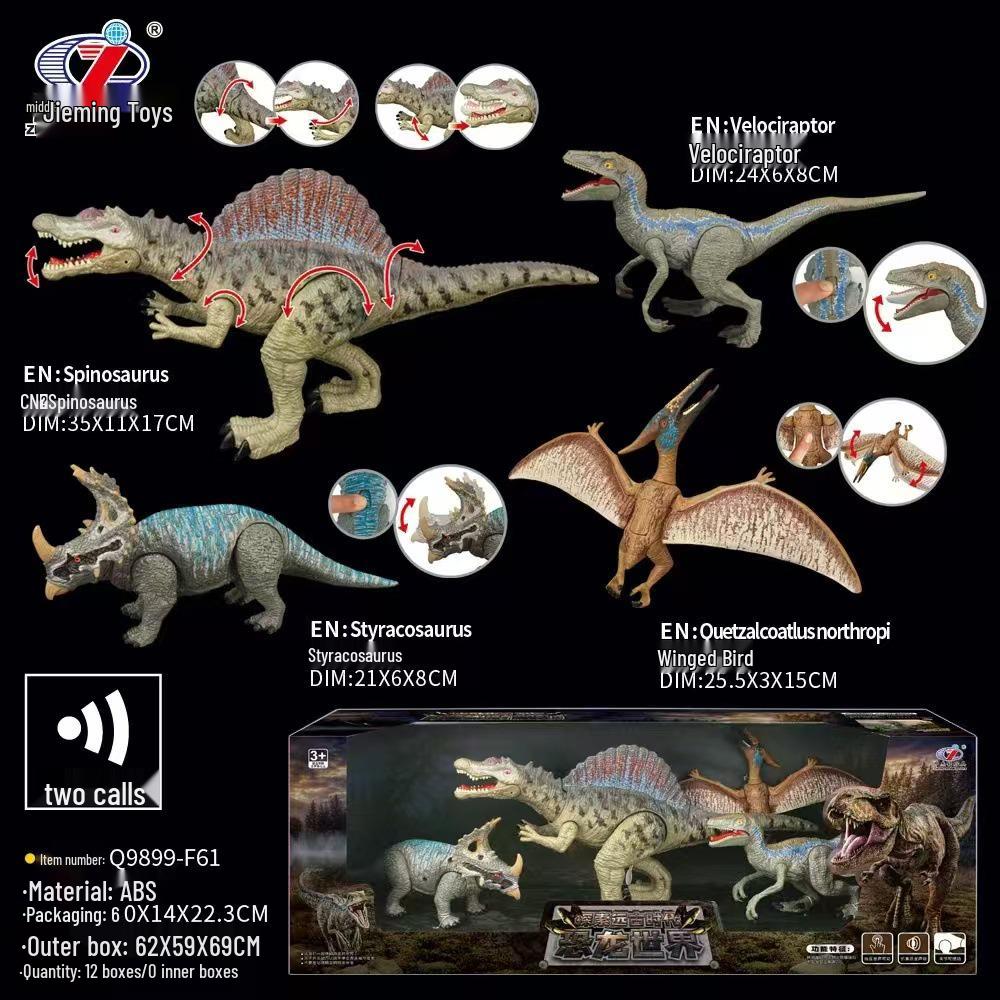 Movable Dinosaur Toy: Pterodactyl, Triceratops, & Tyrannosaurus Models with Open Mouth