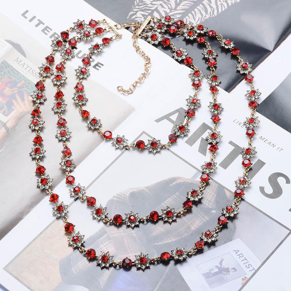 Color Bohemian Exaggerated Multi-Layer Super Flash Rhinestone Gem Necklace Long Sweater Chain Accessories