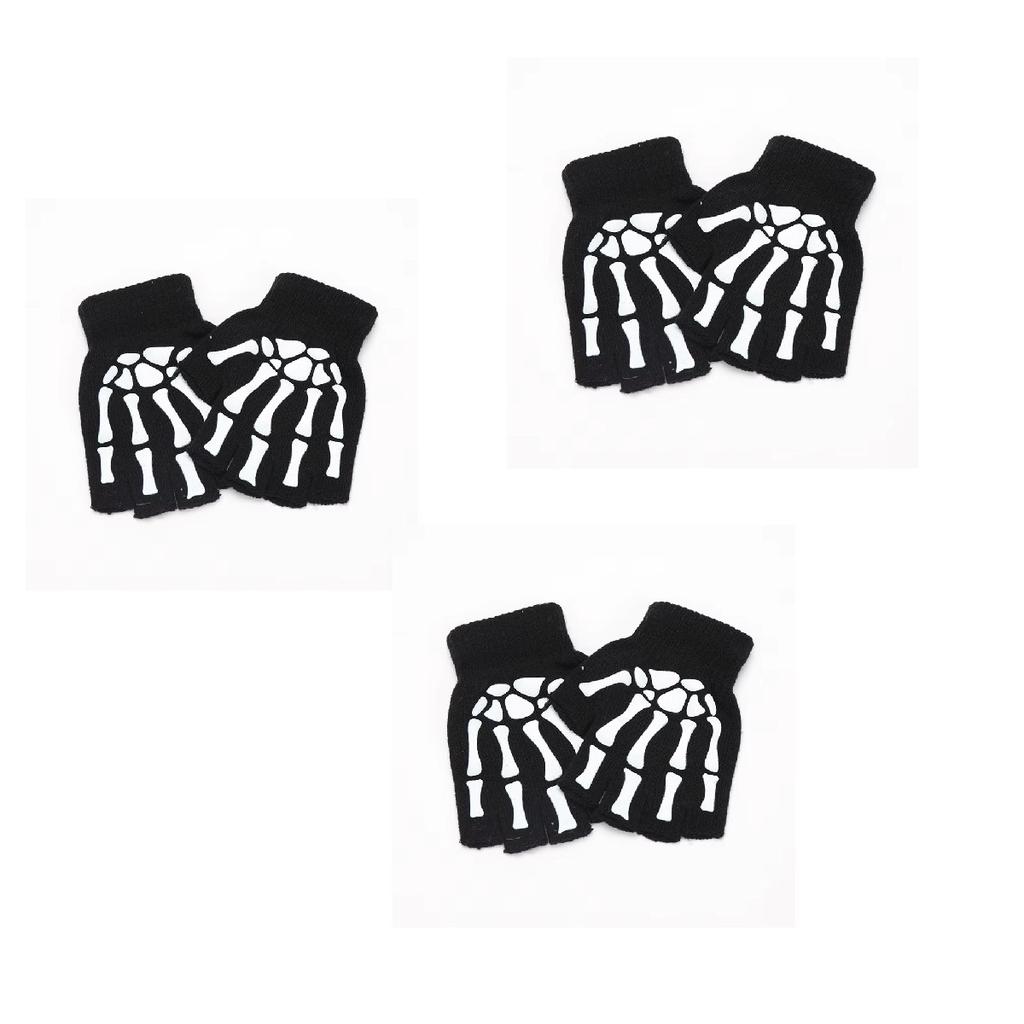 Neu Erwachsene Kinder Halloween Skelett Schädel Halb Finger Leucht Punk Handschuhe Winter