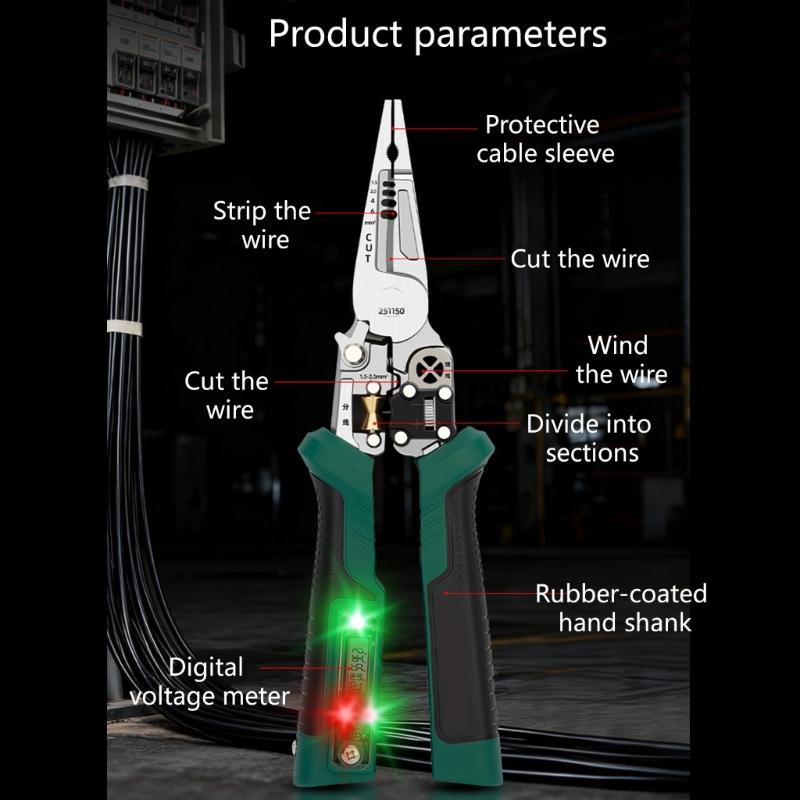 Industrial Multifunction Wire Stripping Tool Integrated Voltage Detector Ergonomic Nonslip Grip for Electricians