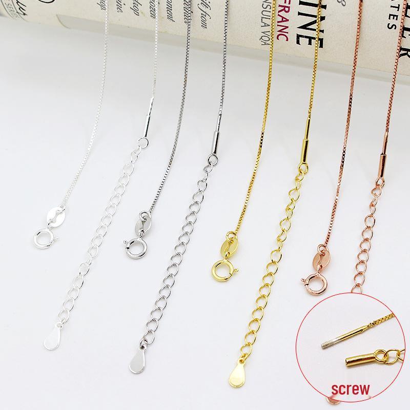 

S925 Sterling Silver Screw Clasp Rolling Bead Choker Necklace with Through-Heart Needle Box Chain Pure Silver