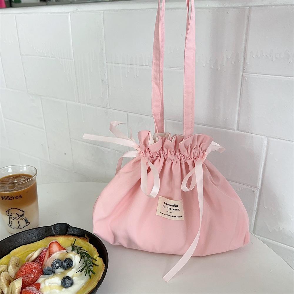 

Проста плечова сумка великої місткості, однотонна сумка на шнурку, проста сумочка з бантом, для дівчат рожевий