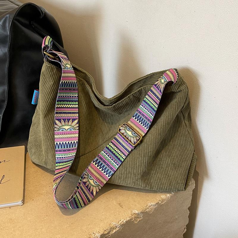 Sztruksowe torby Crossbody dla kobiet damska torba na ramię o dużej pojemności modna torebka i torebki jednokolorowa damska torba kurierska