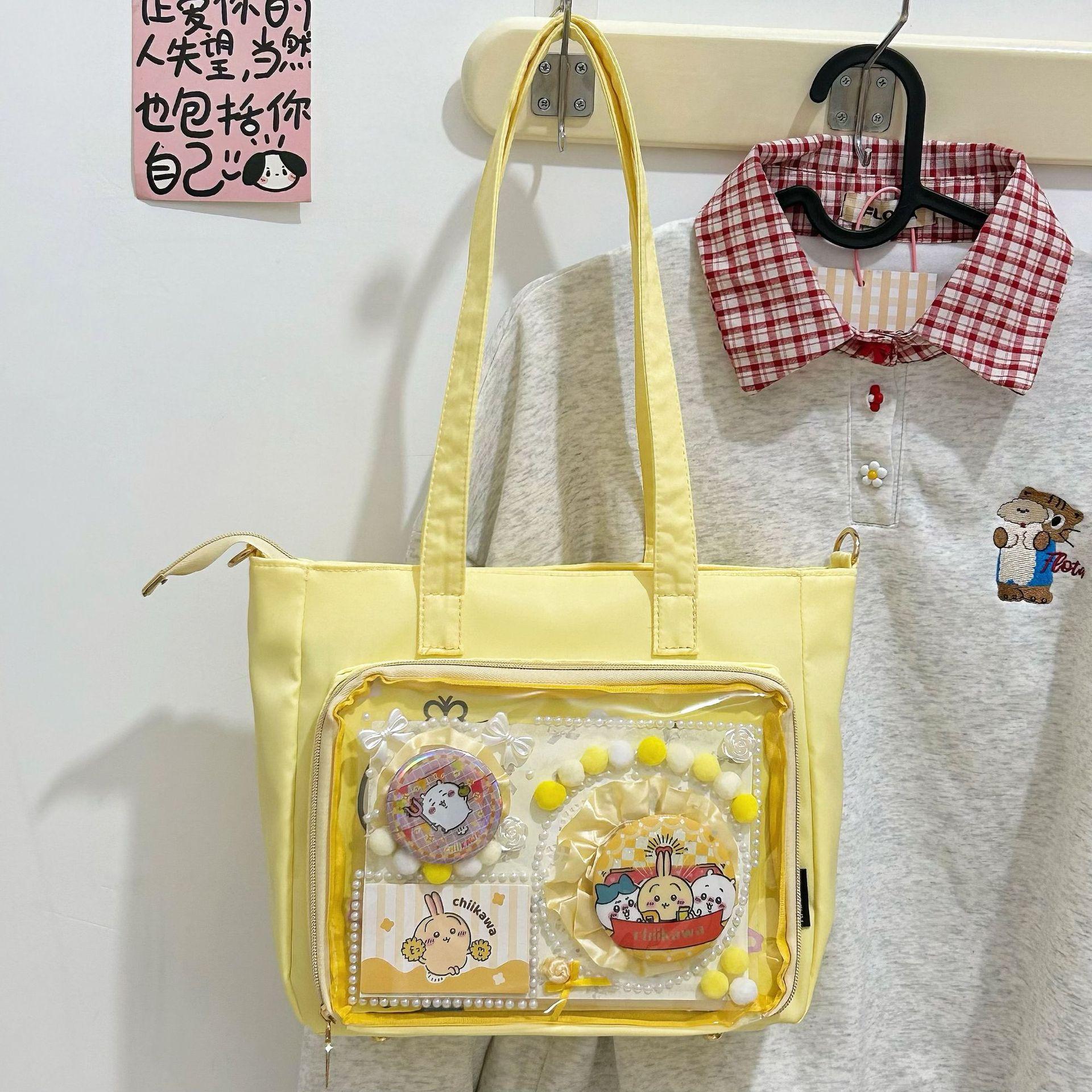 

Girls daily transparent large-capacity two-dimensional bar badge single shoulder crossbody pain bag women s tutoring bag Lilith жёлтый