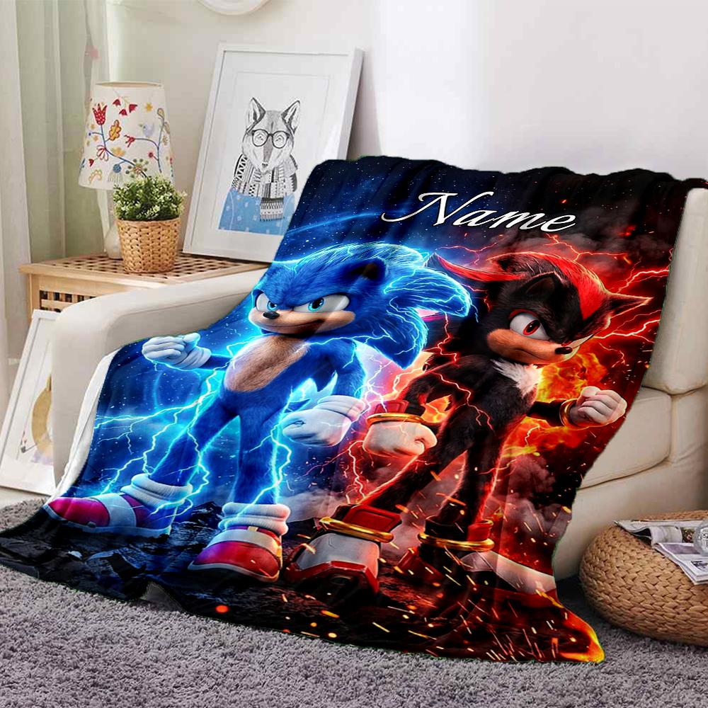 Custom Name Sonic Adventure Sonic Hedgehog Party Blanket For Couch Bed Plush Cozy Fuzzy Blanket Super Soft Warm Blankets For Fall And Winter 0916237
