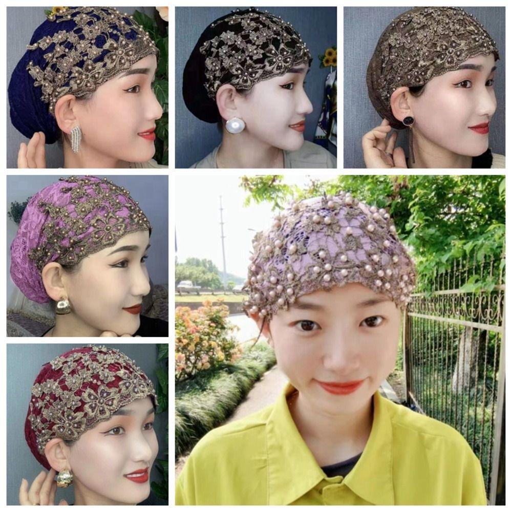 Soft Ethnic Beaded Hat Beaded Decoration Head Wrap Cap Portable Ethnic Headscarf Hat  Cultural Wear