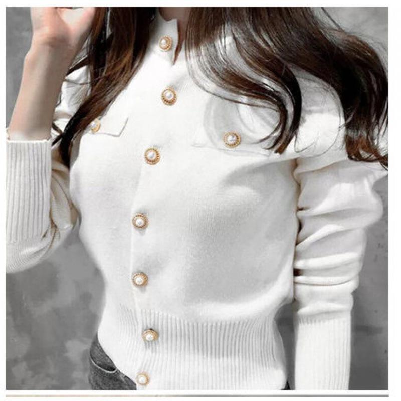 

Приталенный вязаный кардиган женский короткий облегающий весенне-осенний новый свитер ретро с длинным рукавом маленькое пальто топ one size fits all белый