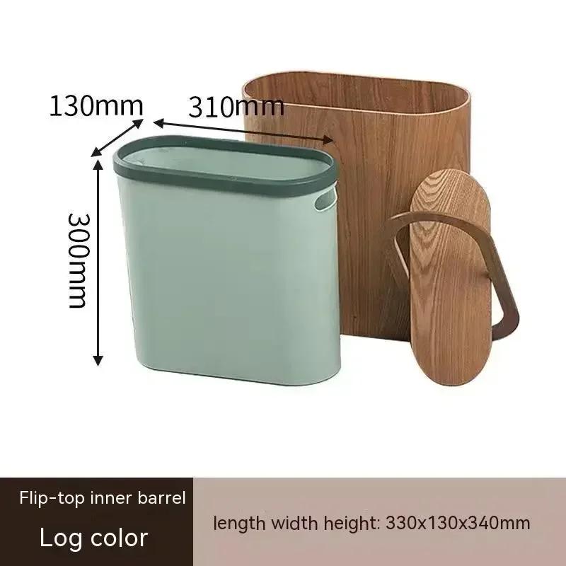Solid Wood Paper Basket Nordic Wooden Trash Can Large-capacity with Lid Kitchen Trash Can Creative Kitchen Storage Supplies