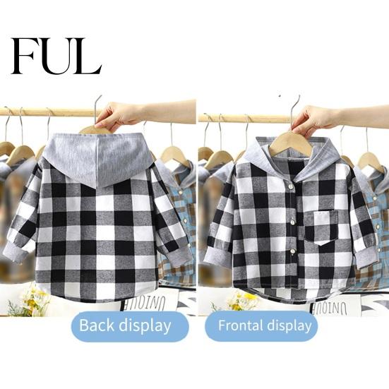 Lightweight Children Shirt Kids Plaid Hooded Spring Fall Chest Pocket Button Closure Loose Causal Boys Girls Toddlers Long Sleeves Top Jacket Sleeve