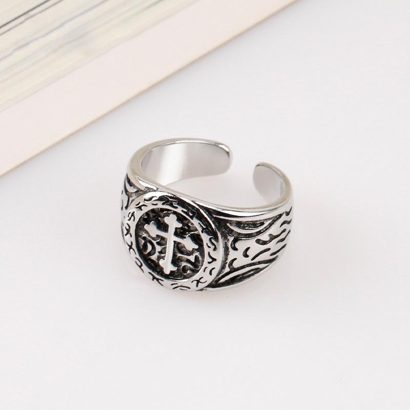 Retro Cross Mars Language Open Adjustable Men's Ring - Trendy Thai Silver Imitation for Index Finger