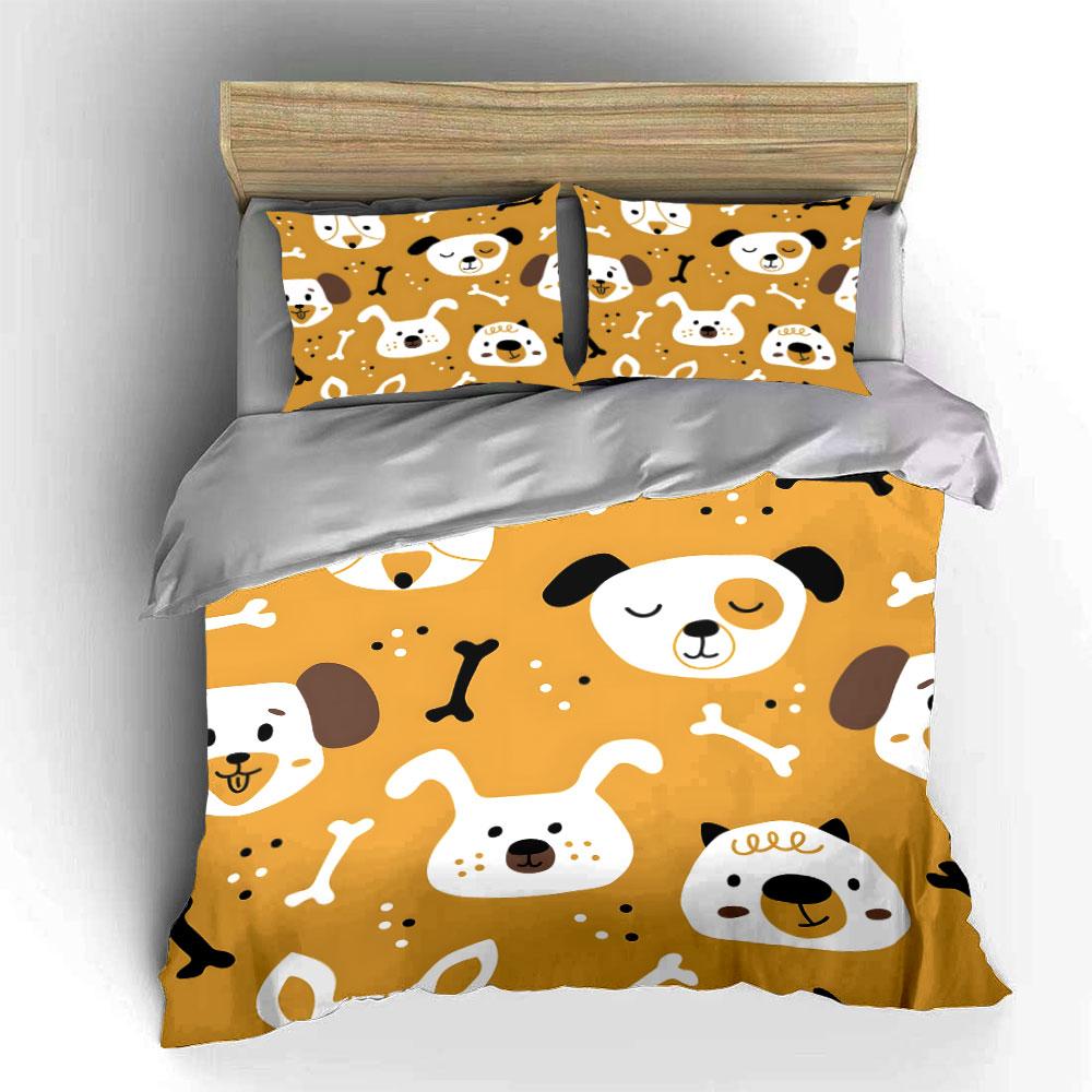 Cute Dog Pattern Three-Piece Set Bedding Set with 1 Duvet Cover 2 Pillowcases Single Double King Queen, Gift