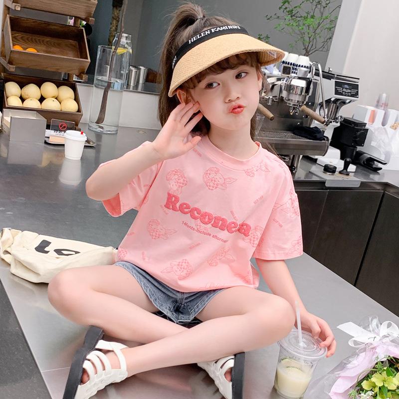 Girls Summer Loose Fit Cartoon Rabbit Print T Shirt for Big Kids