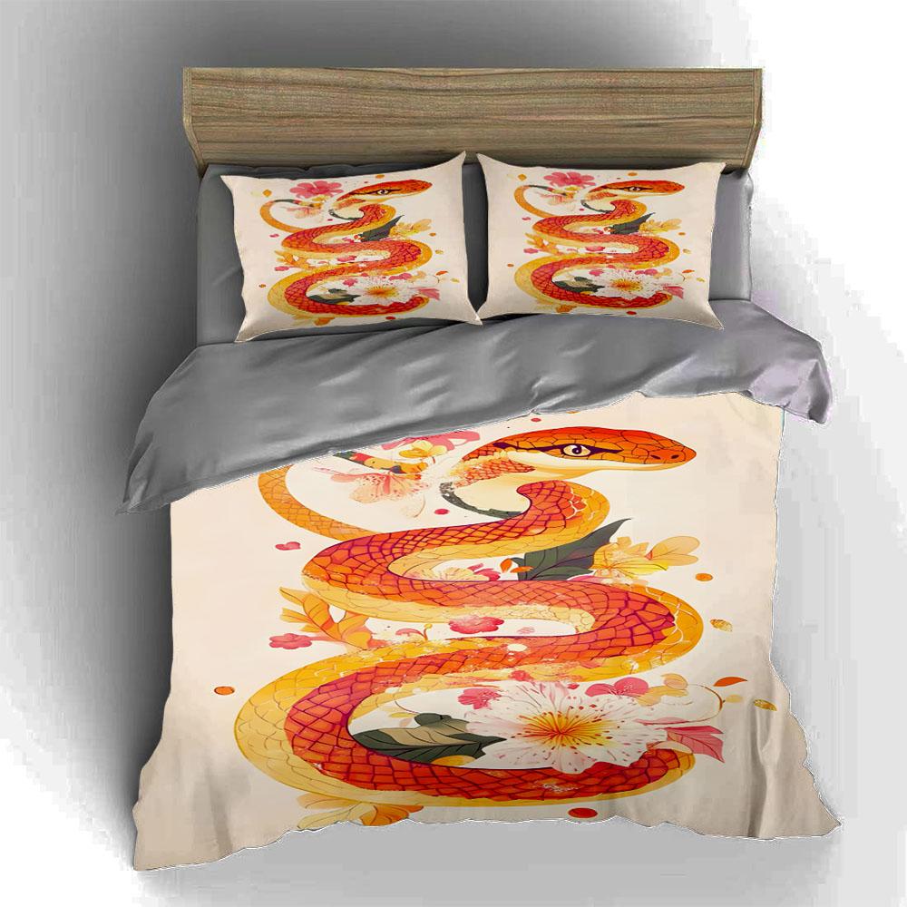 Snake Floral Motif Bedding Duvet Cover Sets Duvet Covers Pillowcases Gifts (1 * Duvet Cover 2 * Pillowcases, Without Duvet Insert)
