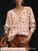 Autumn/Winter Casual Loose Knit Long Sleeve V-Neck with All-Over Non-Crocheted Print