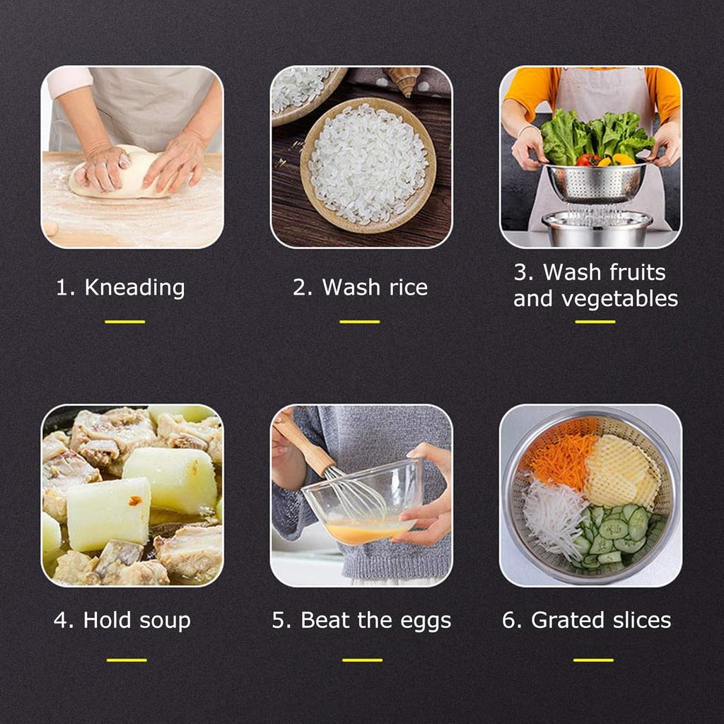 Germany Multifunctional Stainless Steel Basin,Multi Stainless Steel Basin with Grater Vegetable Cutter Slicer Grater Strainer Drain Basket Salad