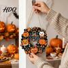 Festive Home Decor Accents Halloween Wooden Hollow Round Hanging Sign Pumpkin Spider Web Haunted Ghost Bat Ornaments House Ornament with Hemp