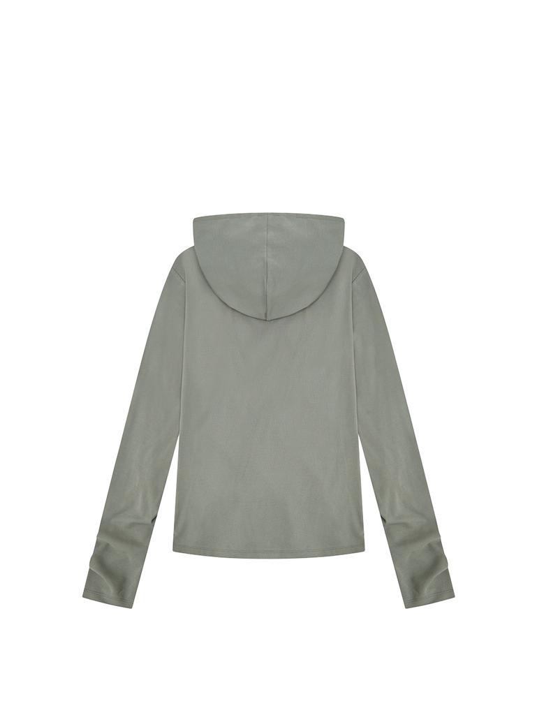 TUOMIO Draped Hooded Long Sleeve [Grey]