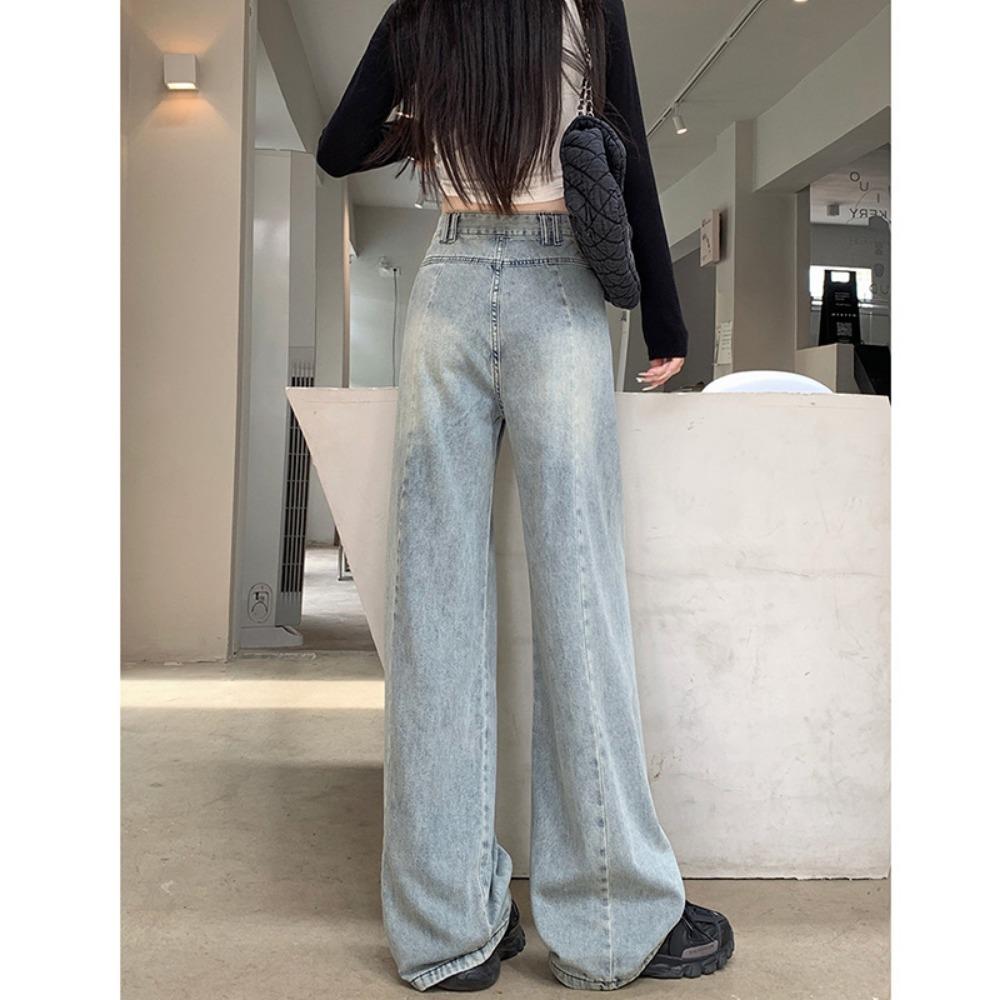 Trendy Street Drape Jeans Women's Spring and Autumn Design Sense High Waist Straight Mopping Wide Leg Jeans Tide