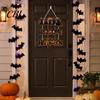 Elegant Natural Wood Sign Halloween Wooden Door Sign, Black Cats Broom Front Hanger, Rustic Hanging Welcome for Home Window Wall Party Decor