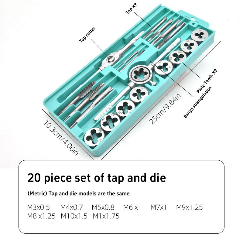 12/20Pcs Multifunction Tap and Die Set M3-M12 Metric Screw Thread Plugs Hand Screw Taps Straight Taper Tapping and Thread Tools