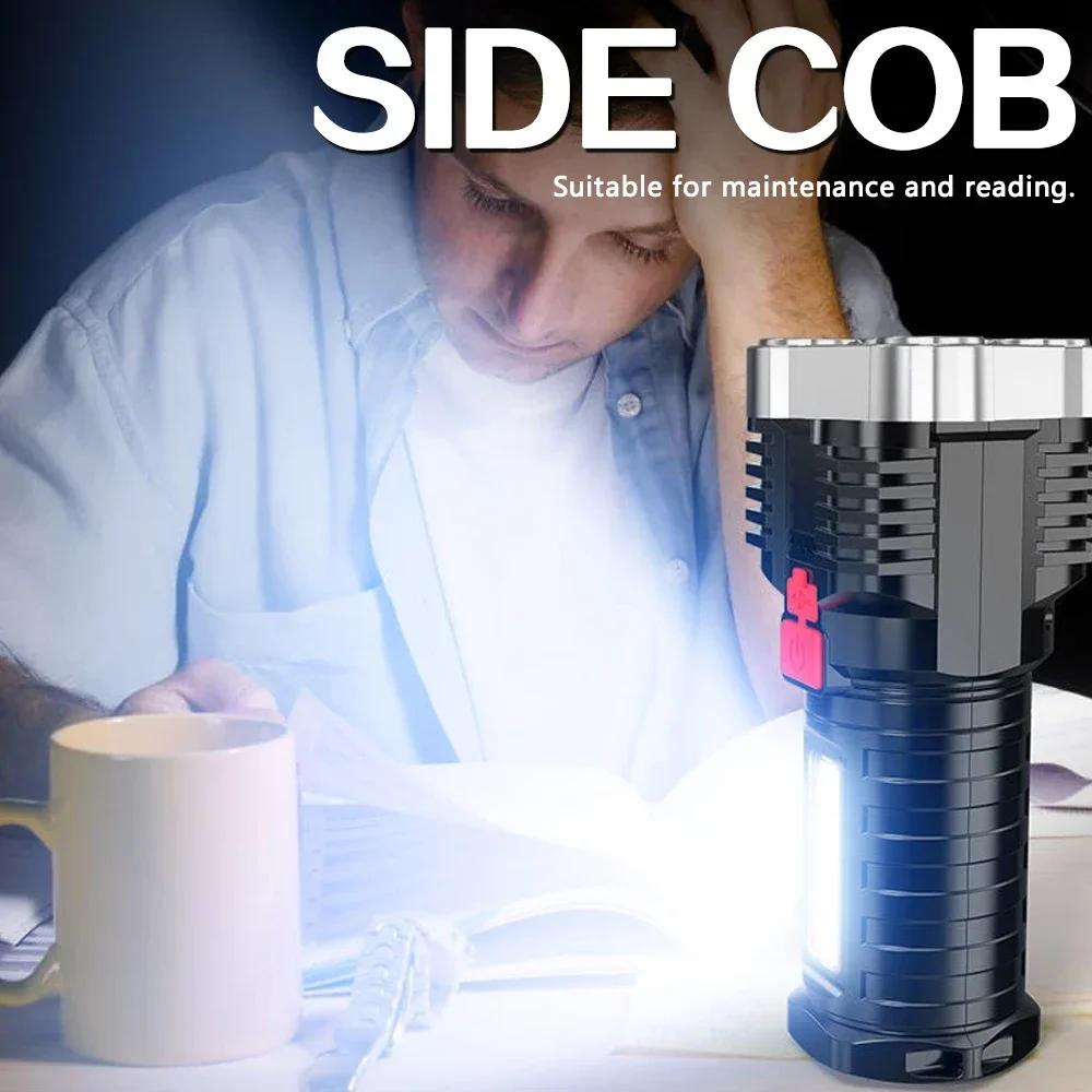 USB Rechargeable LED Flashlight Camping Lantern Spotlight COB Side Light Battery Display Adventure Outdoor Fishing Torch lamp