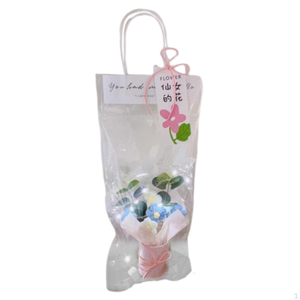 Artificial Flowers Crochet Flower Bouquet with Lights Decor Knitting for Girlfriend Shelf