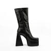 Fashion New Stone Pattern Side Zipper Thick Heel Mid-calf Boots Women Square Headed Waterproof platform Short Plush Winter Boots Size 45