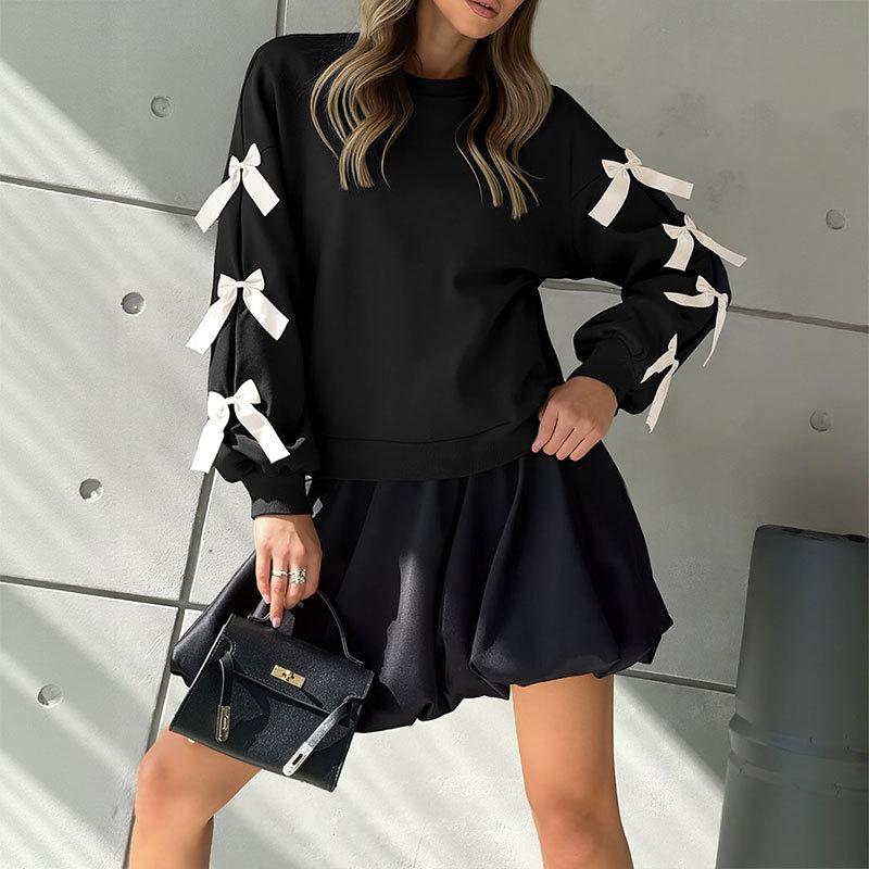 Weihnachts-Sweatshirts für Damen Süßes Schleifen-Sweatshirt Oversized Rundhals-Sweatshirt Ohne Kapuze Weihnachten Herbst Y2k Oberteile Pullover