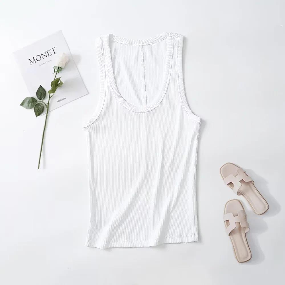 

2025 Summer New Product Women s Slim Fit Solid Color Suspended Ribbed Tank Top Spicy Girl Style T-shirt L белый