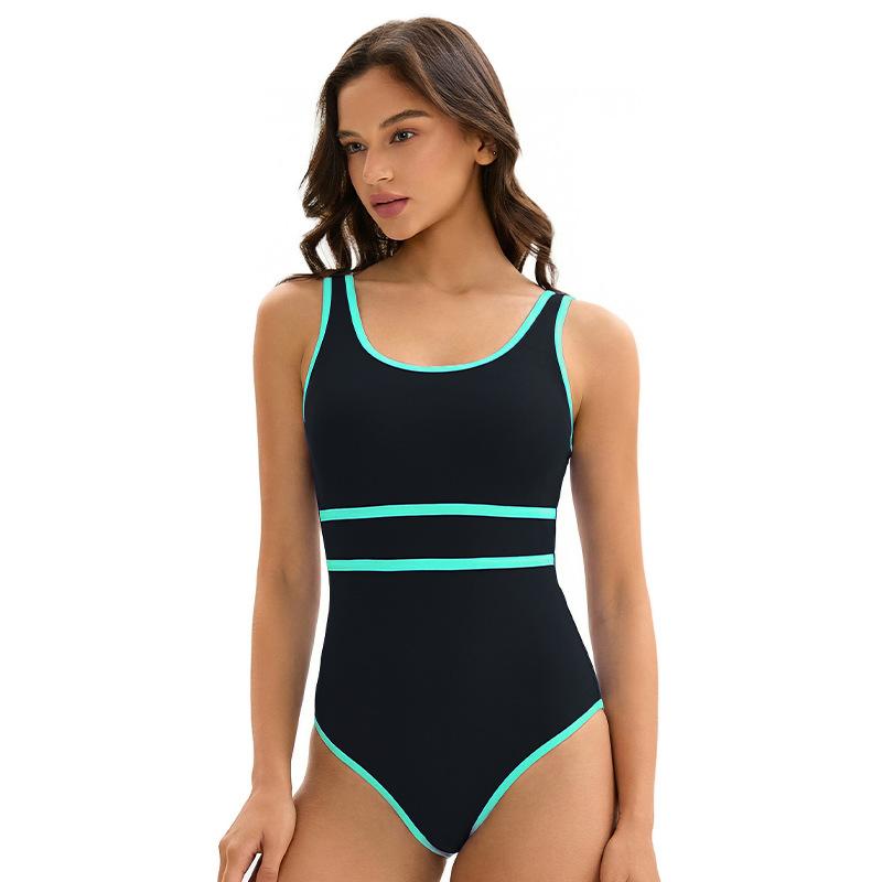 New color-blocked sports triangle one-piece swimsuit for women, European and American sexy sleeveless fashion beach swimsuit