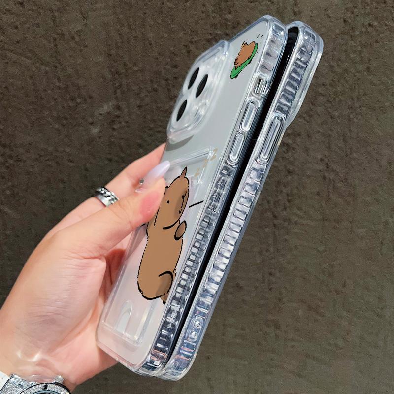 Card Slot Holder Silicone Wallet Pocket Case For Realme C55 C65 Oppo A60 A3 Pro Samsung A16 A26 A36 A56 iPhone 17 16 14 13 Cover Clear Phone Bumper
